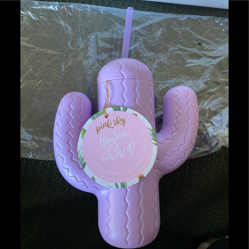 Pink Sky cactus cup with straw- in original packaging